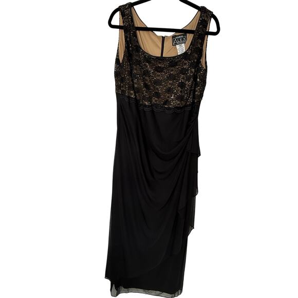 Alex Evenings Gown Women 18W Black Lace Sequin Sleeveless Black Tie Formal Event - Picture 2 of 9
